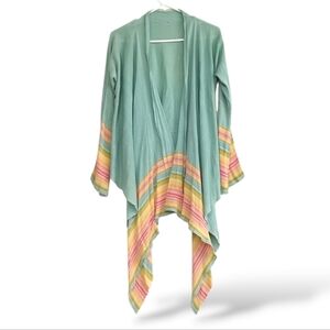 Aquamarine 100% Silk Cardigan Pastel Rainbow Stripe Draped Open Front Flowy Femm